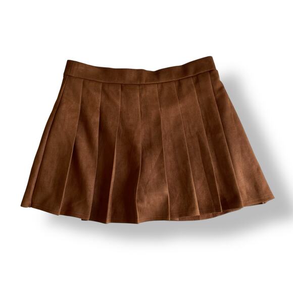 Haute Monde Faux Suede Pleated Mini Skirt Size L Brown Rust Schoolgirl Y2K Fall - Picture 1 of 10